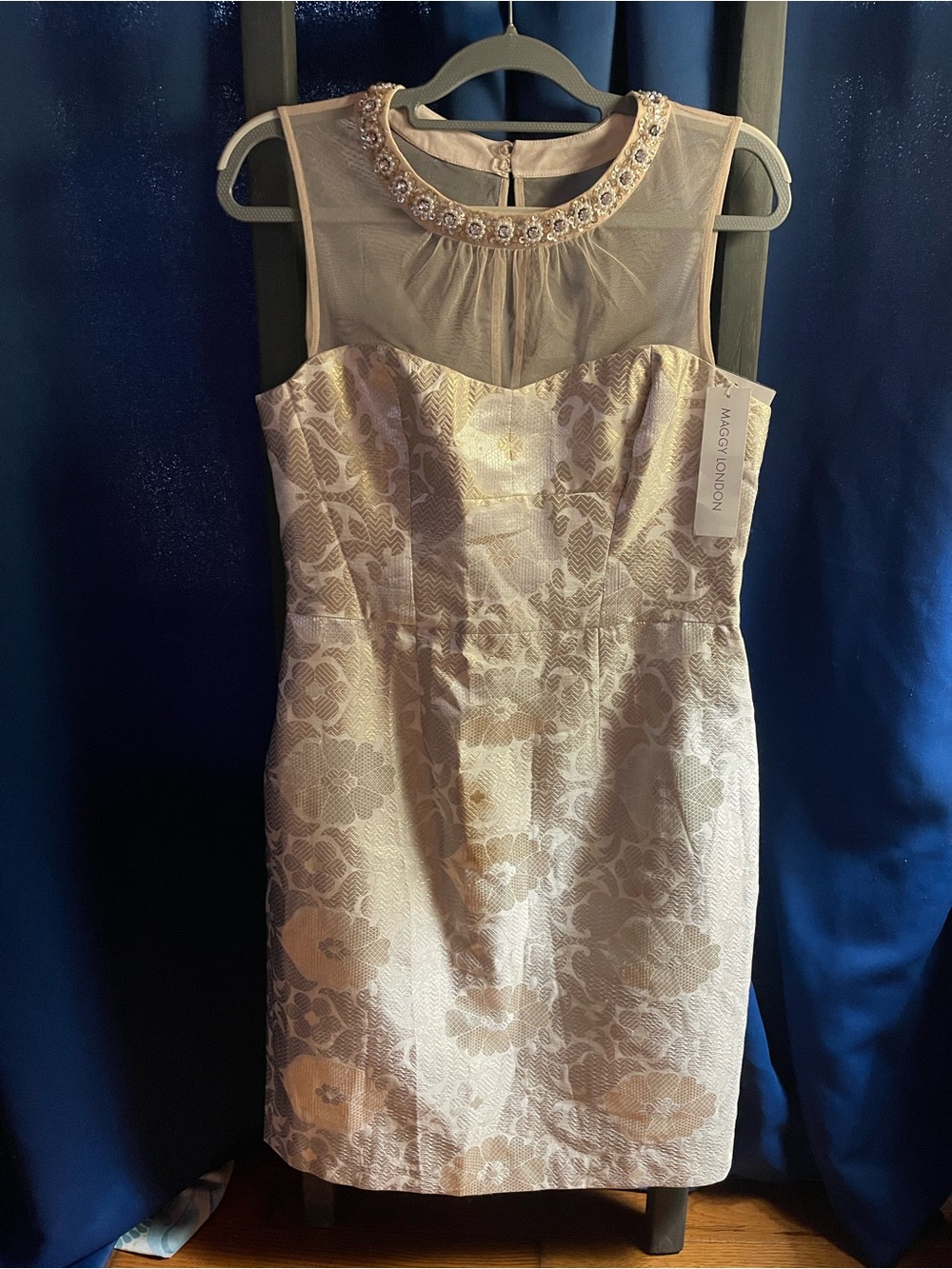 Embellished Illusion Neck Sheath Dress in Light Pink